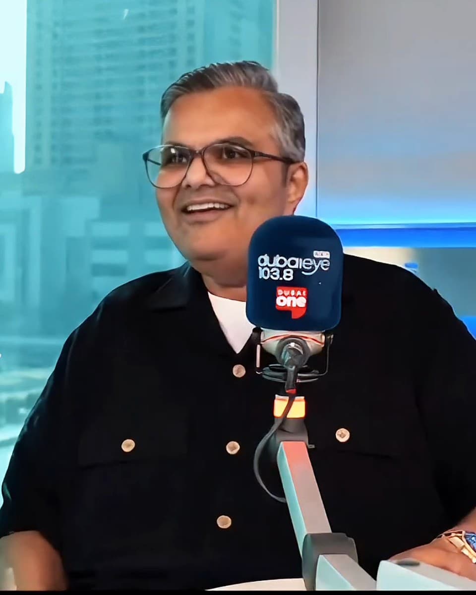 Kalpesh Kinariwala on air in the Dubai Eye 103.8 studio